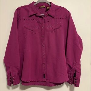 Wrangler women's XXL pink rose mauve pearl snap western long sleeve shirt